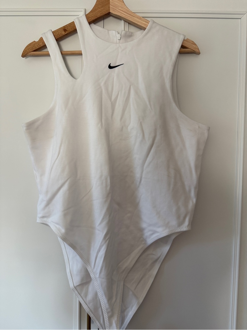Nike White High-Neck One-Piece with Black Swoosh